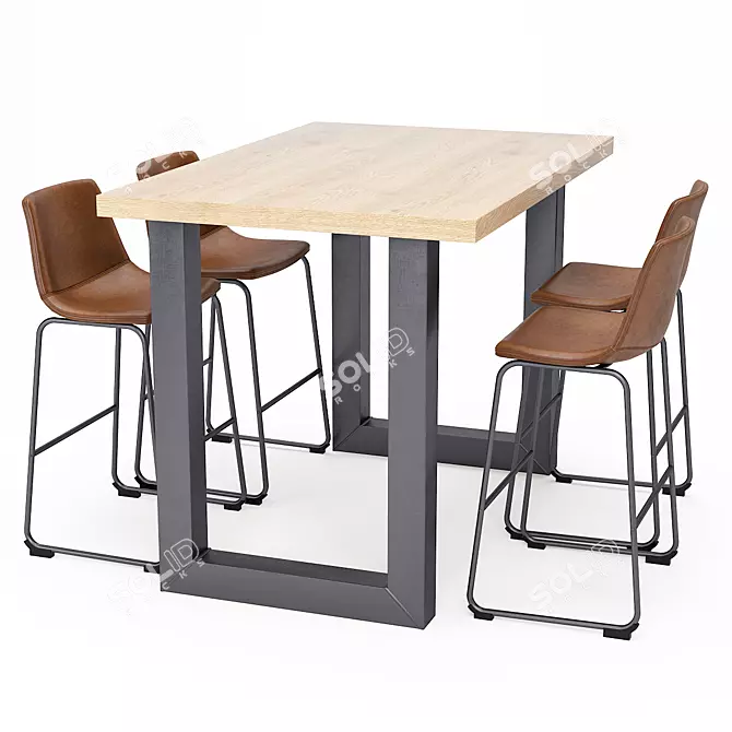 Industrial Bar Table & Stool Set 3D model image 1