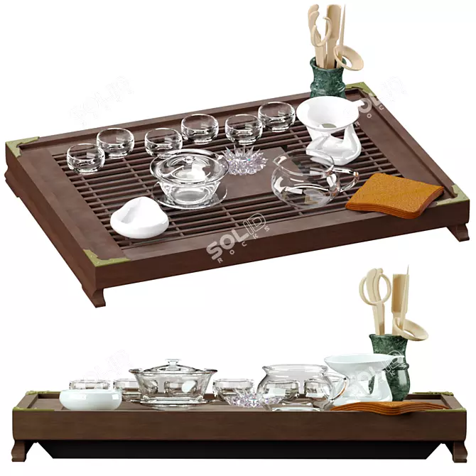 Chaban Tea Board Set: Elegant Ceremonial Utensils 3D model image 1