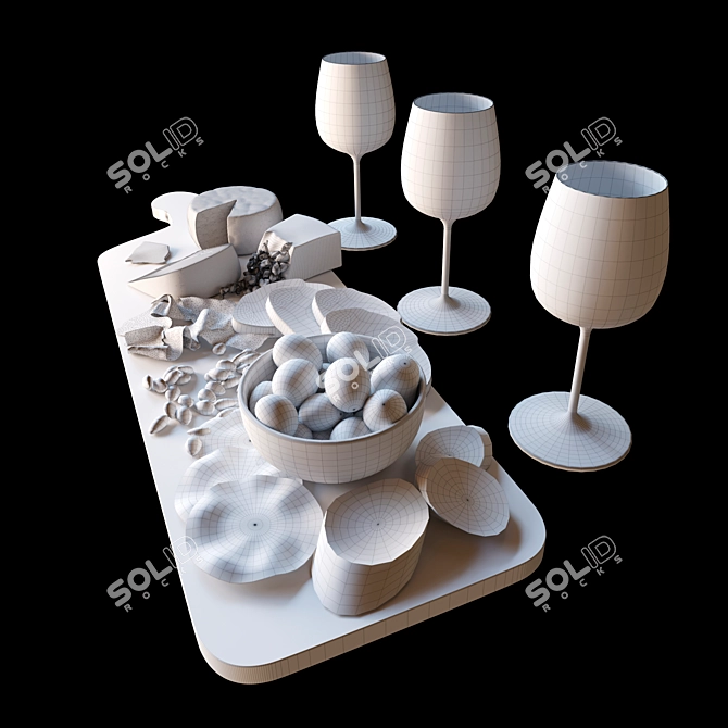 Savor Meat Platter: Sausage, Cheese, Fruits, Garlic, Olives, and More 3D model image 3