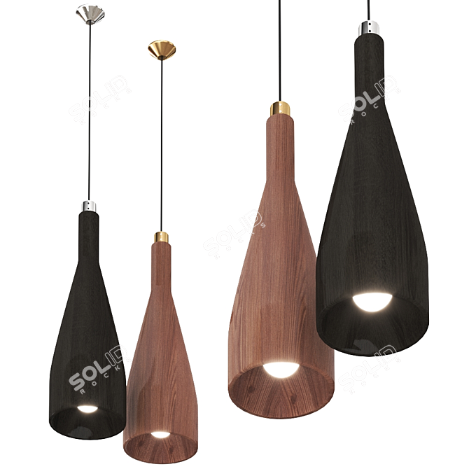 Sleek Timber Pendant Light 3D model image 1