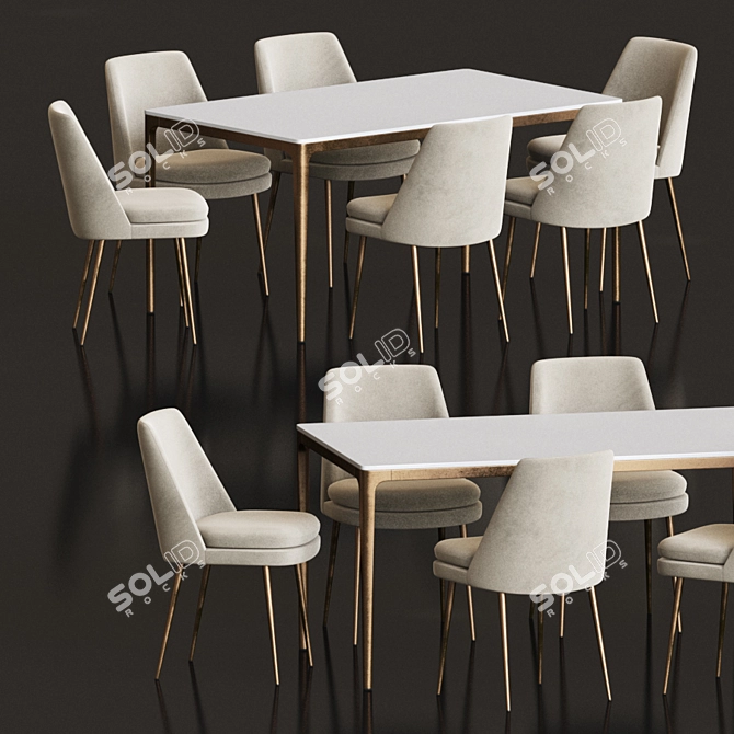 Modern Dining Set: Metal, Wood, Velvet 3D model image 2