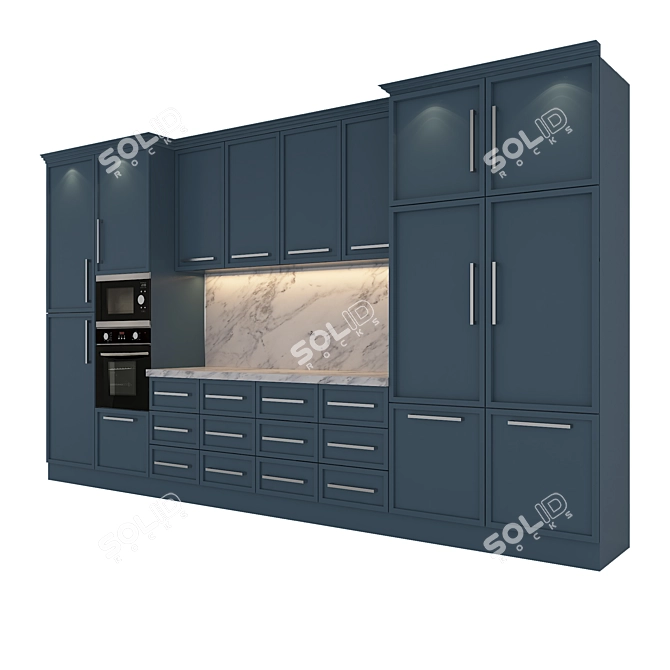 Modern Stainless Steel Kitchen Set 3D model image 1