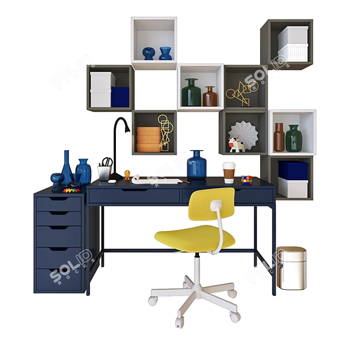 IKEA ALEX Work Desk with Drawers 3D model image 1