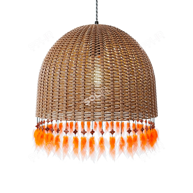 Rattan and Metal Lamp Set 3D model image 4