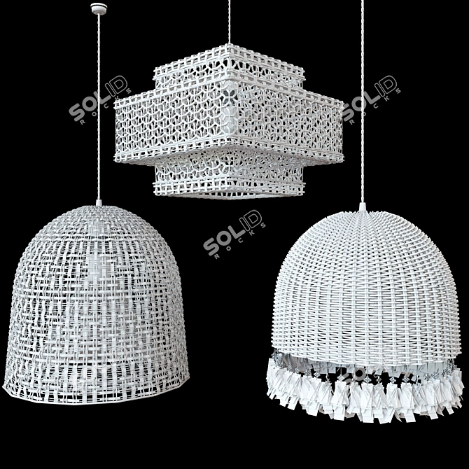 Rattan and Metal Lamp Set 3D model image 5