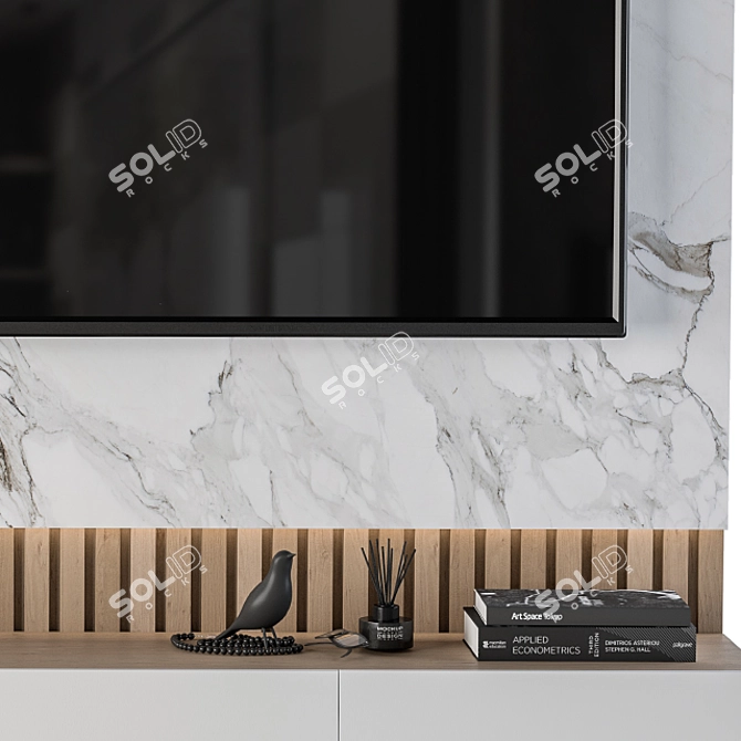 Elegant White Marble TV Wall 3D model image 3