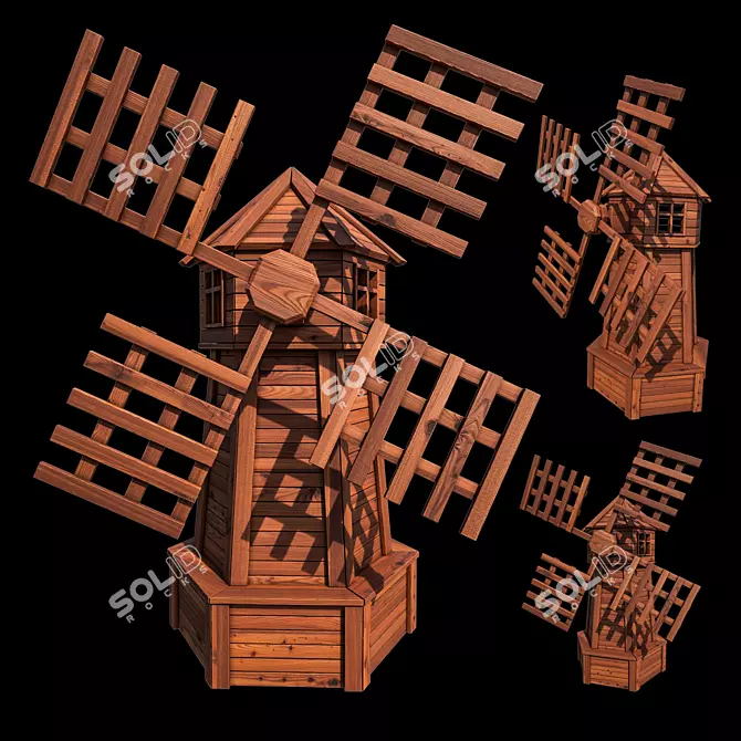 Rustic Wooden Garden Windmill 3D model image 1