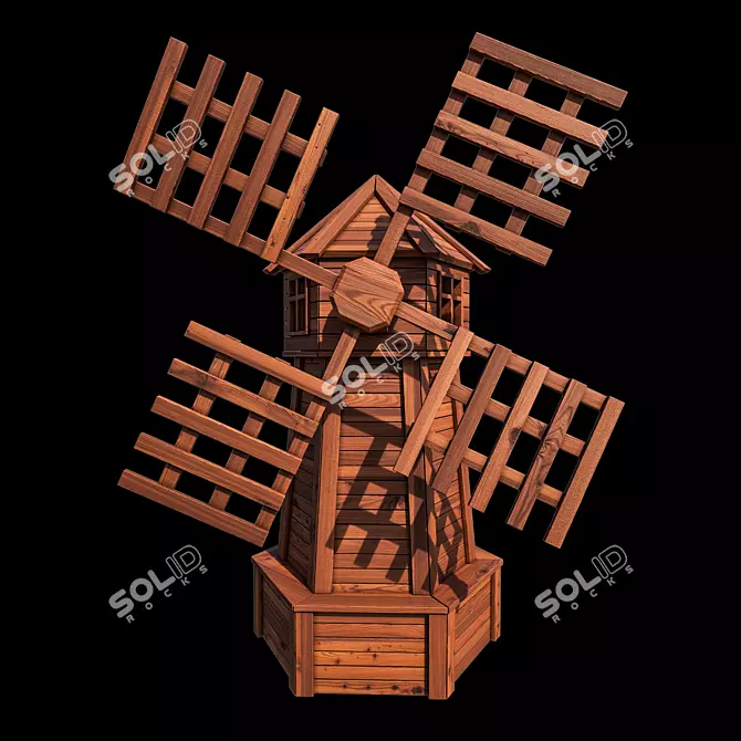 Rustic Wooden Garden Windmill 3D model image 2