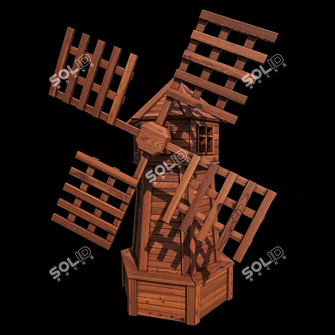 Rustic Wooden Garden Windmill 3D model image 3