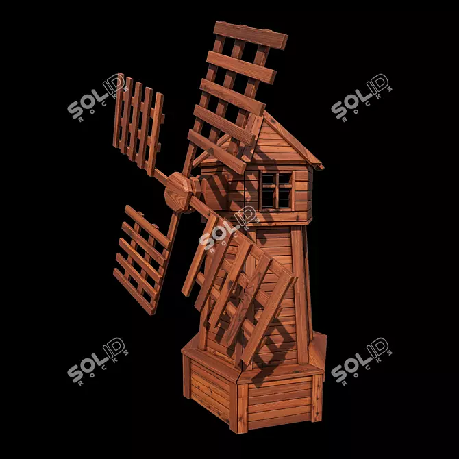 Rustic Wooden Garden Windmill 3D model image 4