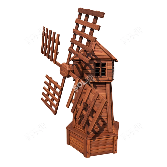 Rustic Wooden Garden Windmill 3D model image 7