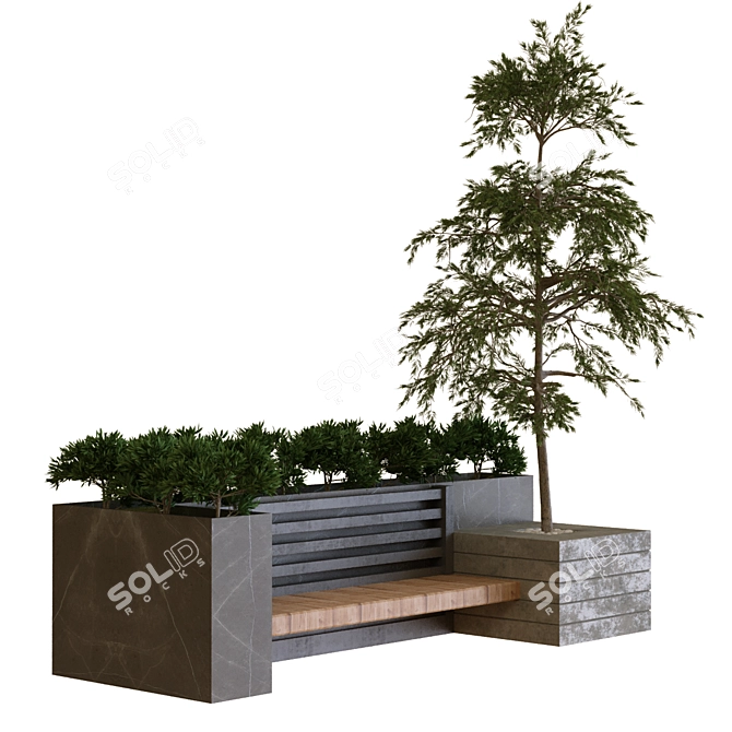 Botanical Bench Set - 3 Plant Trees 3D model image 1