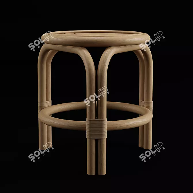 Rustic Rattan Low Bar Stool 3D model image 1