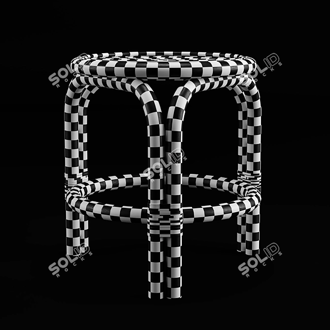 Rustic Rattan Low Bar Stool 3D model image 3