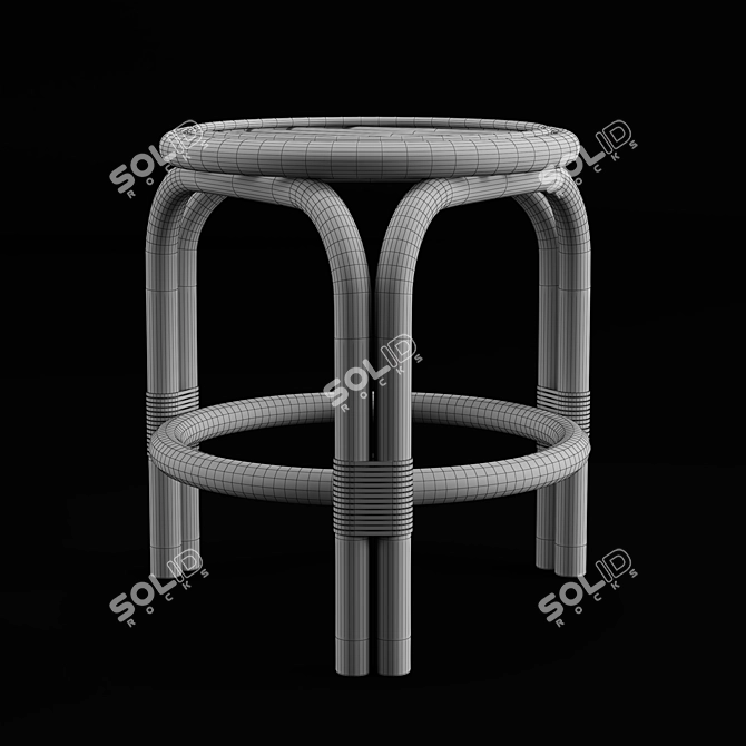 Rustic Rattan Low Bar Stool 3D model image 4