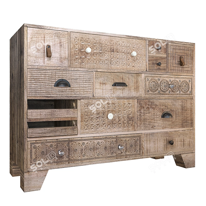  Puro Mango Wood Carved Sideboard 3D model image 1