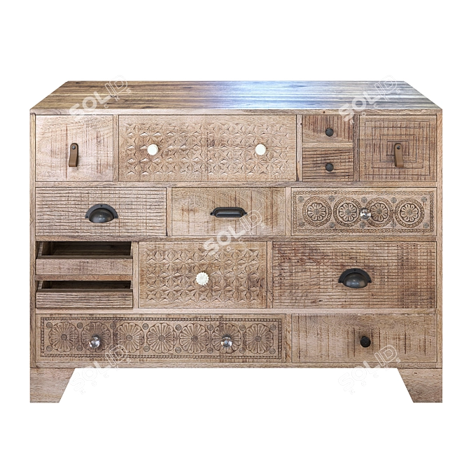  Puro Mango Wood Carved Sideboard 3D model image 2