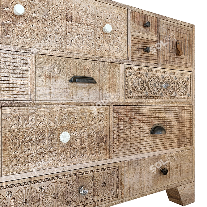  Puro Mango Wood Carved Sideboard 3D model image 4