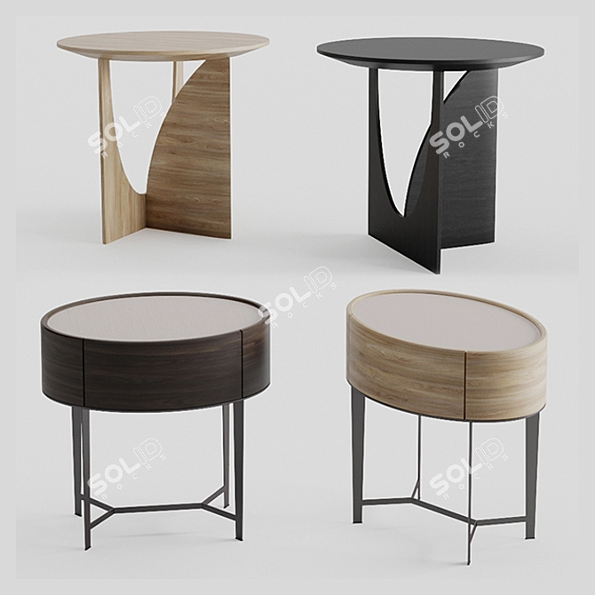 Geometric Black Oak Accent Table 3D model image 1