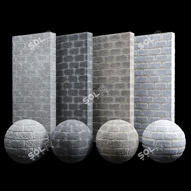  Split Cement Brick Tiles (4 Variations) 3D model image 1