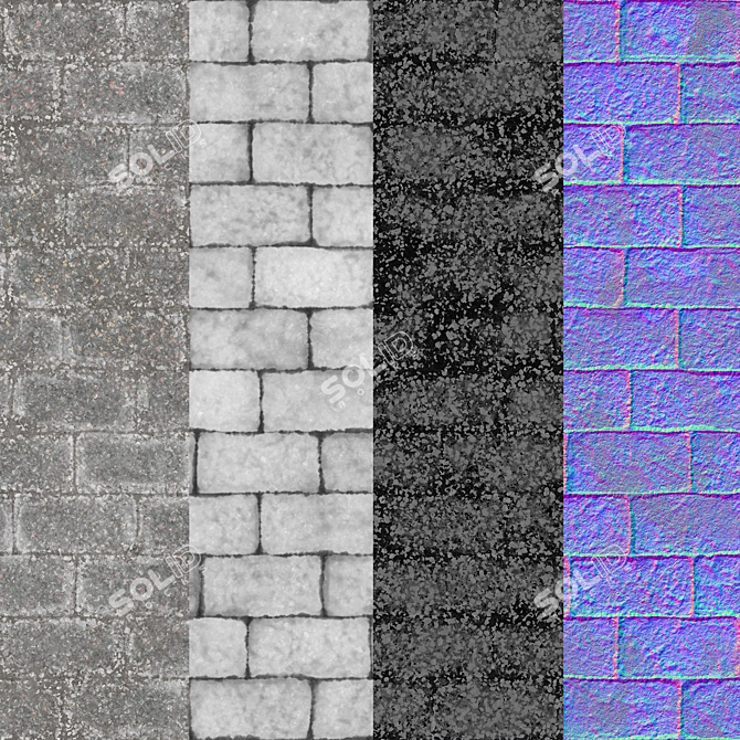  Split Cement Brick Tiles (4 Variations) 3D model image 3