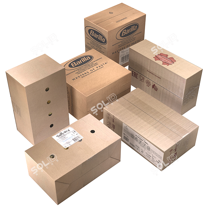 Low Poly Cardboard Boxes (3 pack) 3D model image 1