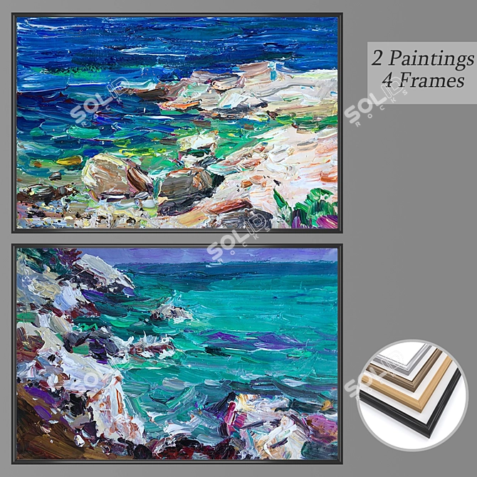 2-Piece Wall Paintings Set with 4 Frame Options 3D model image 1