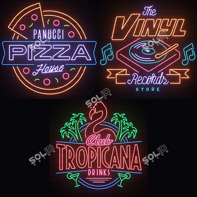 Neon Sign Set: Customizable & Eye-Catching 3D model image 1