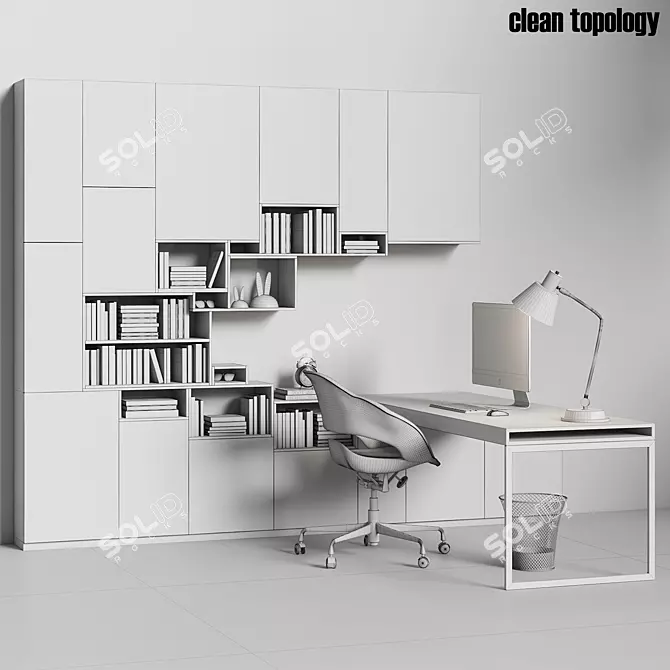 Modern Office Workspace Set 3D model image 1