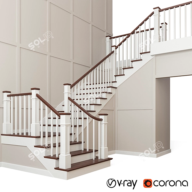 Modular Staircase with Wall Railing 3D model image 1