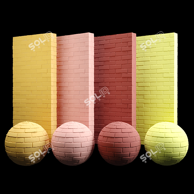 Vibrant Painted Brick Tiles: Orange, Red, Yellow, Pink 3D model image 1