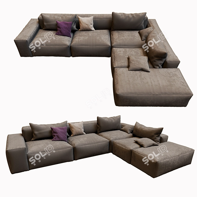 Casa Corner Sofa w/ Pouf: Stylish & Spacious 3D model image 1