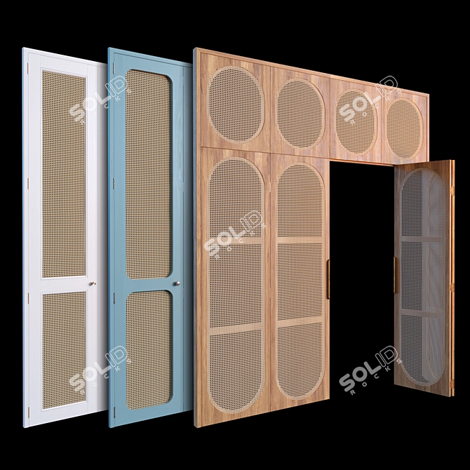 Stylish Rattan Door Set 3D model image 5