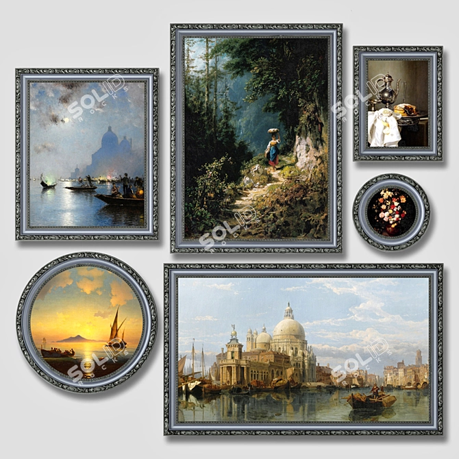 Classic Art Set: Framed Paintings 3D model image 1