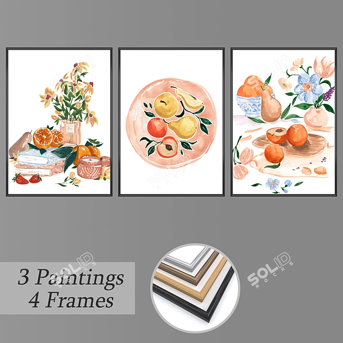 Title: Artistic Trio with Versatile Frame Options 3D model image 1