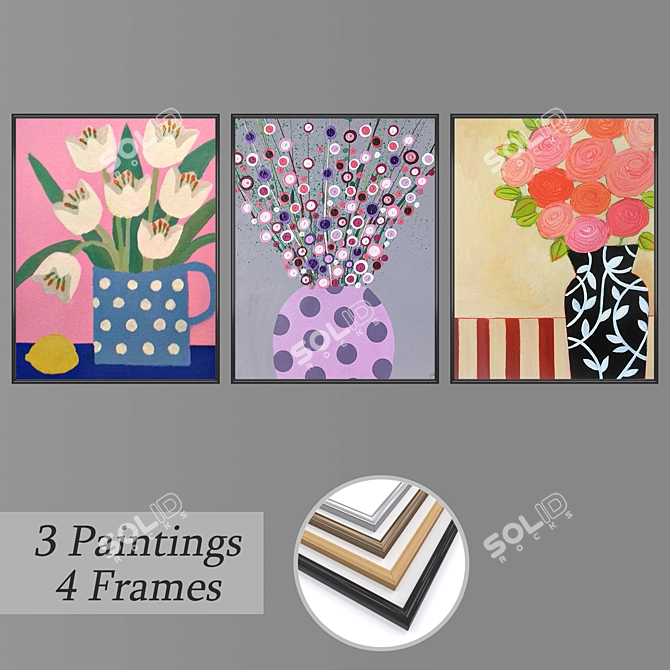 Multiframed Set: 3 Wall Paintings & 4 Frame Options 3D model image 1