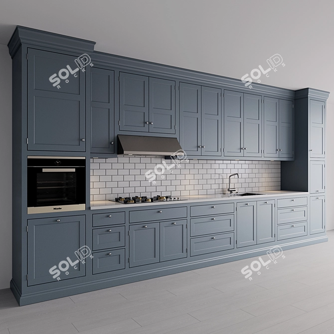 Complete Kitchen Set with Bertazzoni Hood, Gas Hob, Sink 3D model image 1