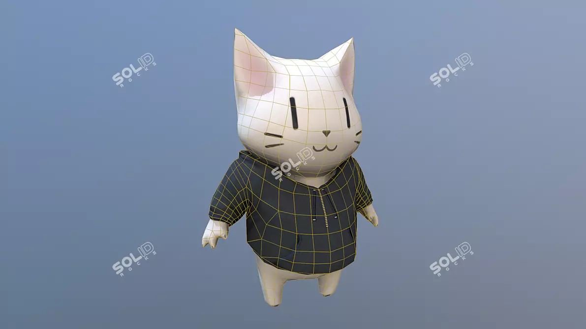 Kawaii Cat Polygon Mesh 3D model image 2