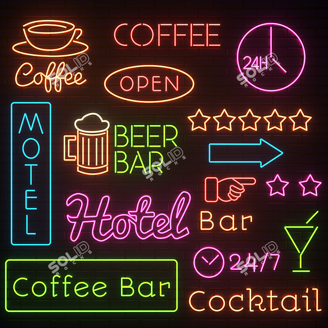 Glowing Sign Collection 3D model image 1