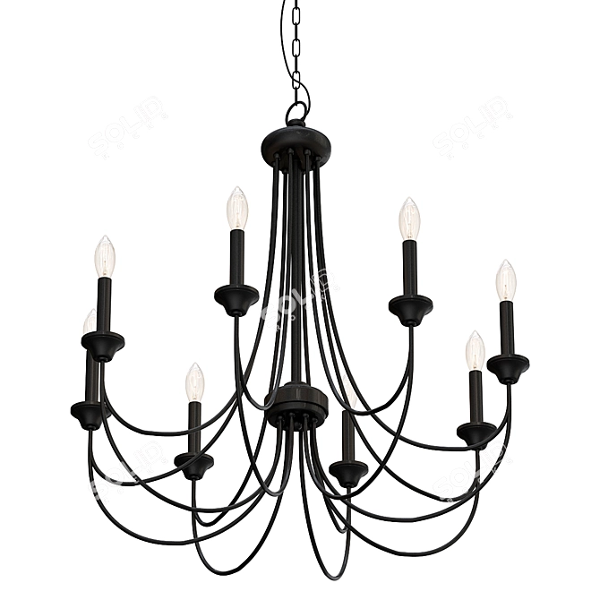 Elegant Colonial Black Chandelier 3D model image 1