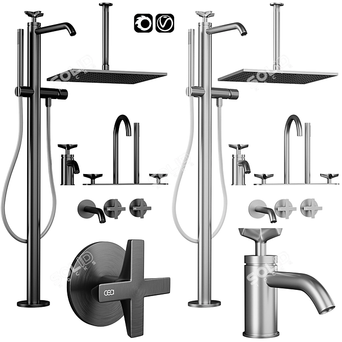 Elegant Cross Faucets Collection 3D model image 1