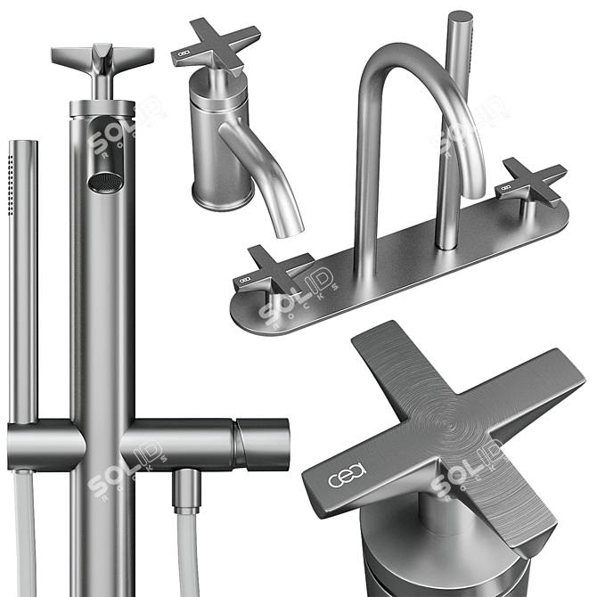 Elegant Cross Faucets Collection 3D model image 2