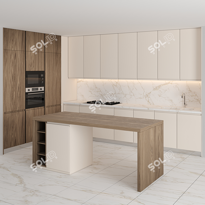 Modern Island Kitchen: Versatile and High-Quality 3D model image 1