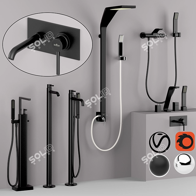 Webert Bathroom Set: Faucet, Shower, Sink, and More 3D model image 1