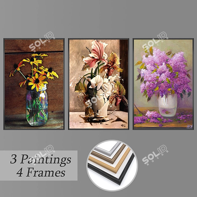 Elevate Your Walls: Set of 3 Paintings 3D model image 1