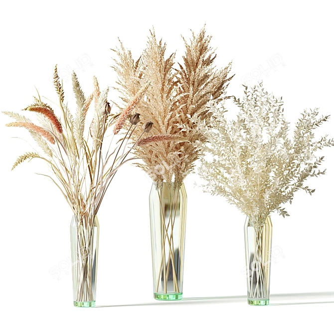 Elegant Dried Flower Bouquet Set 3D model image 1