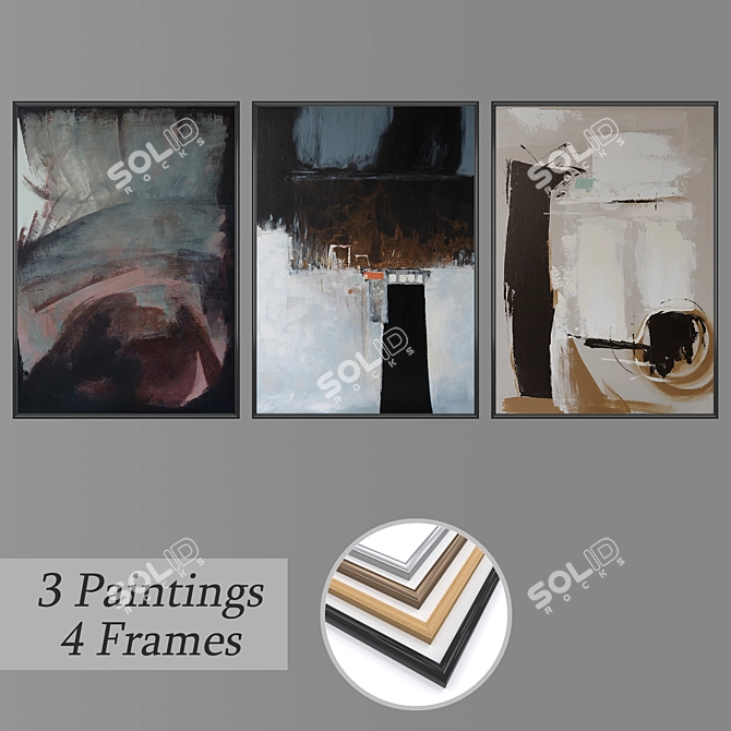 3-Piece Wall Painting Set with Frame Options 3D model image 1