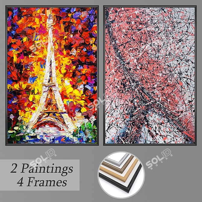 Modern Wall Paintings Set 3D model image 1