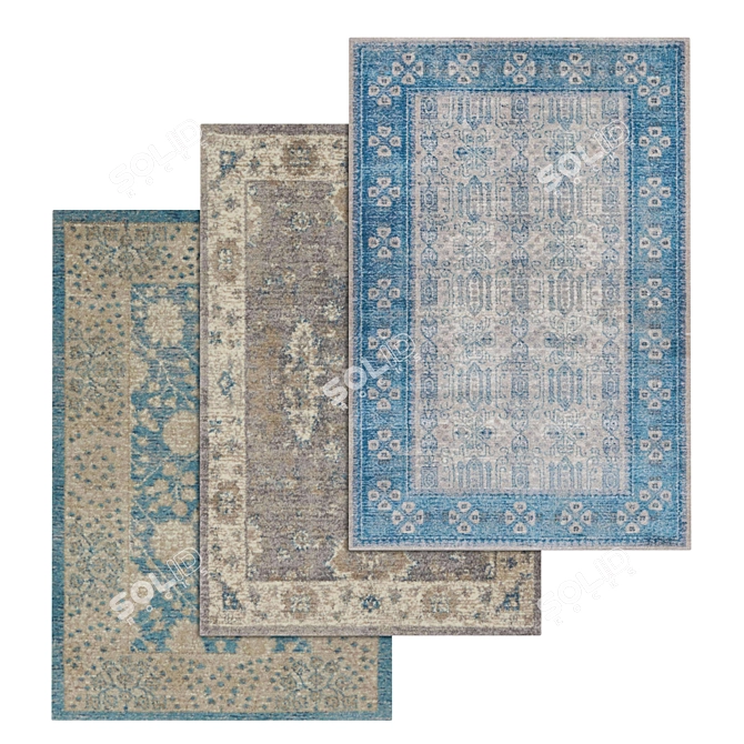 Luxury Set of 3 High-Quality Carpets 3D model image 1