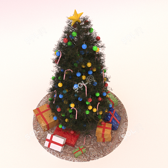 Festive Fir Tree with Presents 3D model image 2